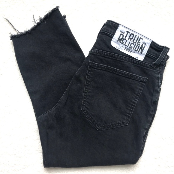 True Religion Denim - True Religion Washed Black Raw Hem Crop Capri